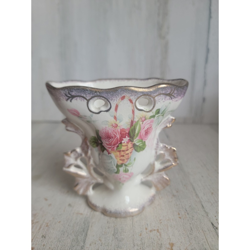 Antique style mini winter‎ rose vase centerpiece Xmas home decor figure